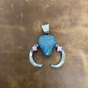Sterling Silver Turquoise Pink Conch Naja Pendant Navajo Handmade Chimney Butte